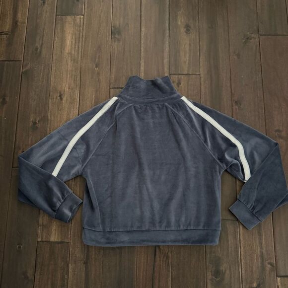 Vintage Havana Blue and White Retro Cropped Mock Neck Half Zip Pullover M - Picture 6 of 6